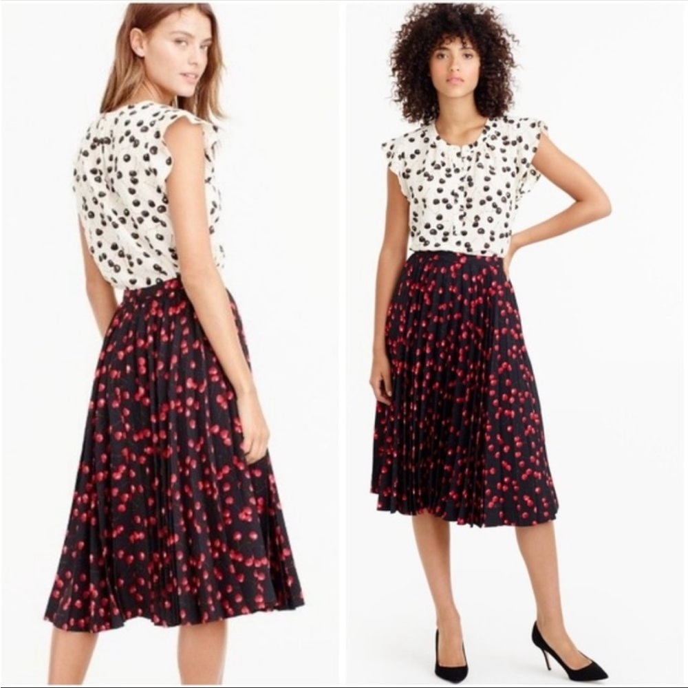 J crew Cherry print pleated skirt